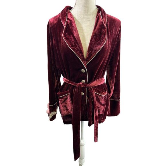 Aratta Silent Journey Burgundy Red Velvet Jacket Boho Festival Sz S - Picture 1 of 16